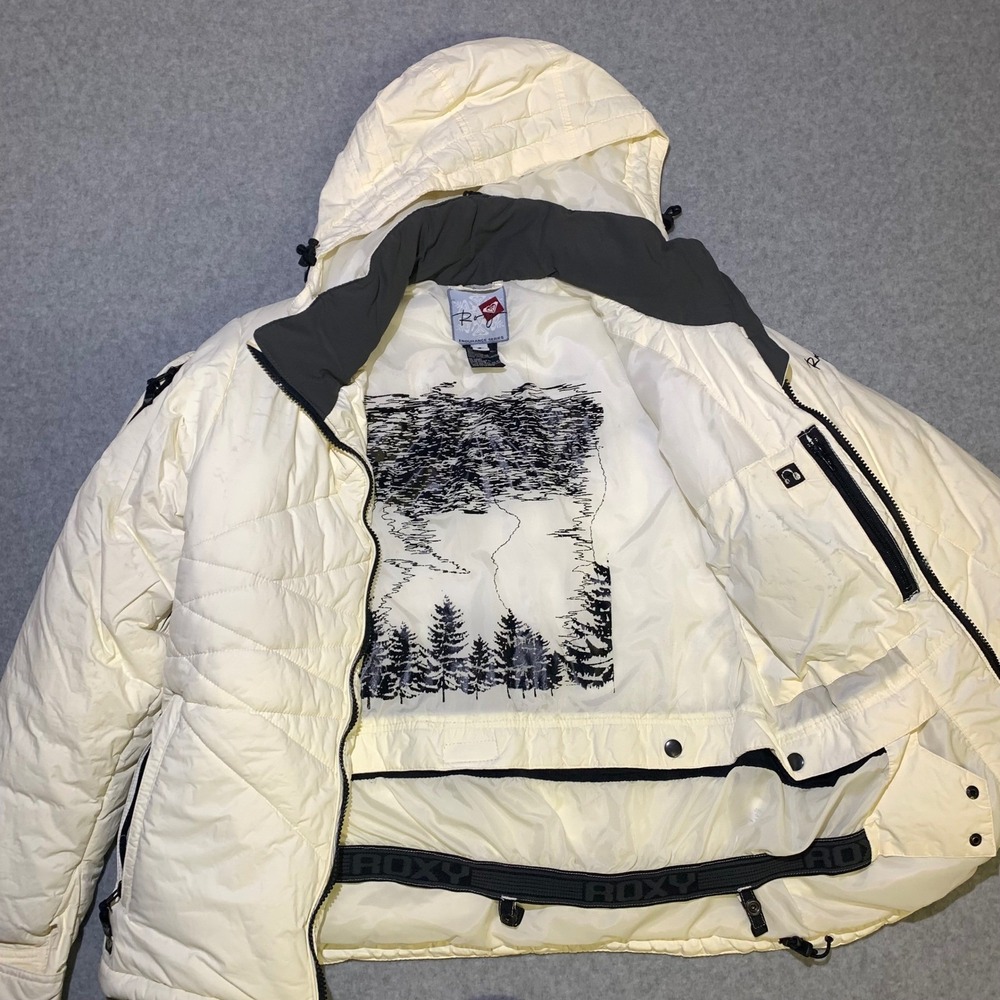 Roxy Puffer Jacket Womens Small‎ Cream Endurance Series Snowboard Ski Coat